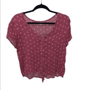 Pink Republic | Front Tie Adjustable Braid Casual Blouse, Dusty Pink, Size M